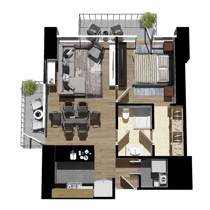 PLANTA 1B 60.82M2 + 2 BALCONES